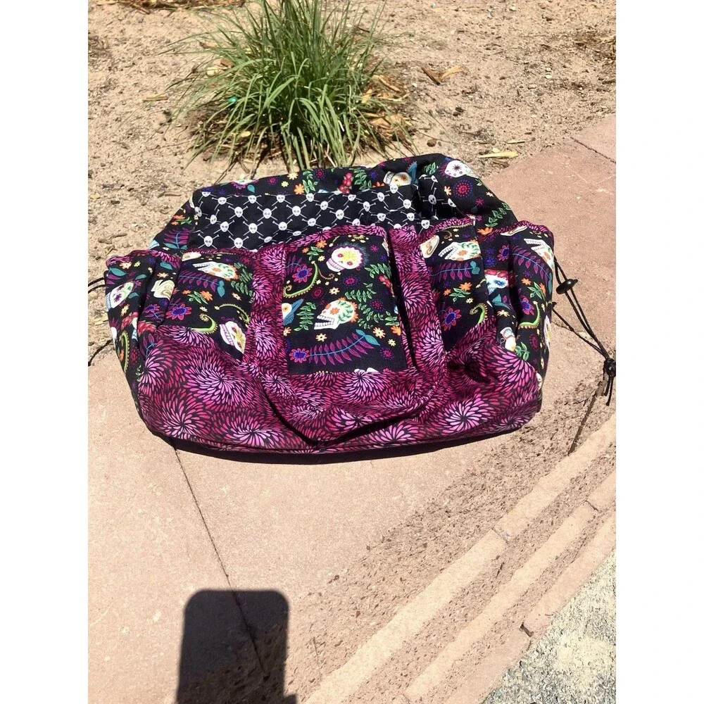 Large Knitting Tote Travel Bag Day Of The Dead Multiple Pockets 2 Straps